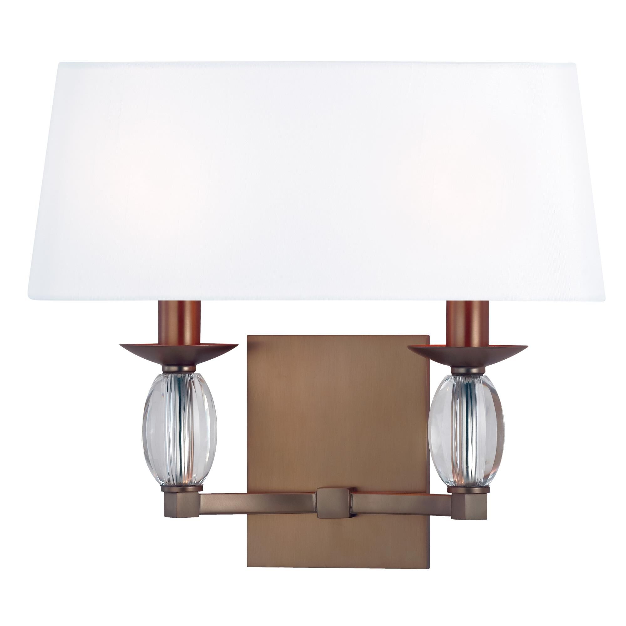 Shown in Brushed Bronze finish and Clear Oblong crystal and White Faux Silk shade